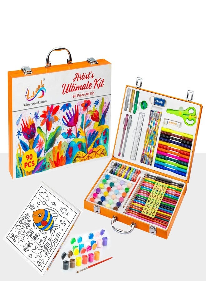 Artiggle 90 Piece Ultimate Art Kit | Colour Set Kit | Art & Craft Set with Coloring Book, Paints, Crayons, Sketch Pens, Color Pencils, Scissors, Glitter Glue, etc. | Suitable for Kids Above 3+ Years - Image 2